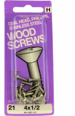 Hillman Stainless Steel Wood Screws #4 X 1/2" Phillips Oval 21 Pack H-06-1337-111